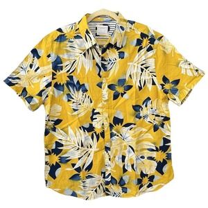 Denim & Flower Ricky Singh Mens XL Yellow Tropical Floral Short Sleeve Shirt